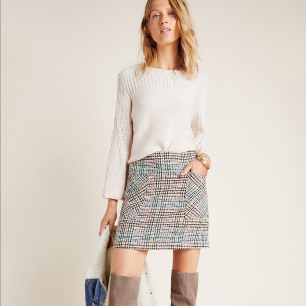 Anthropologie Maeve Bijou Plaid Tweed Knit Mini Skirt 6